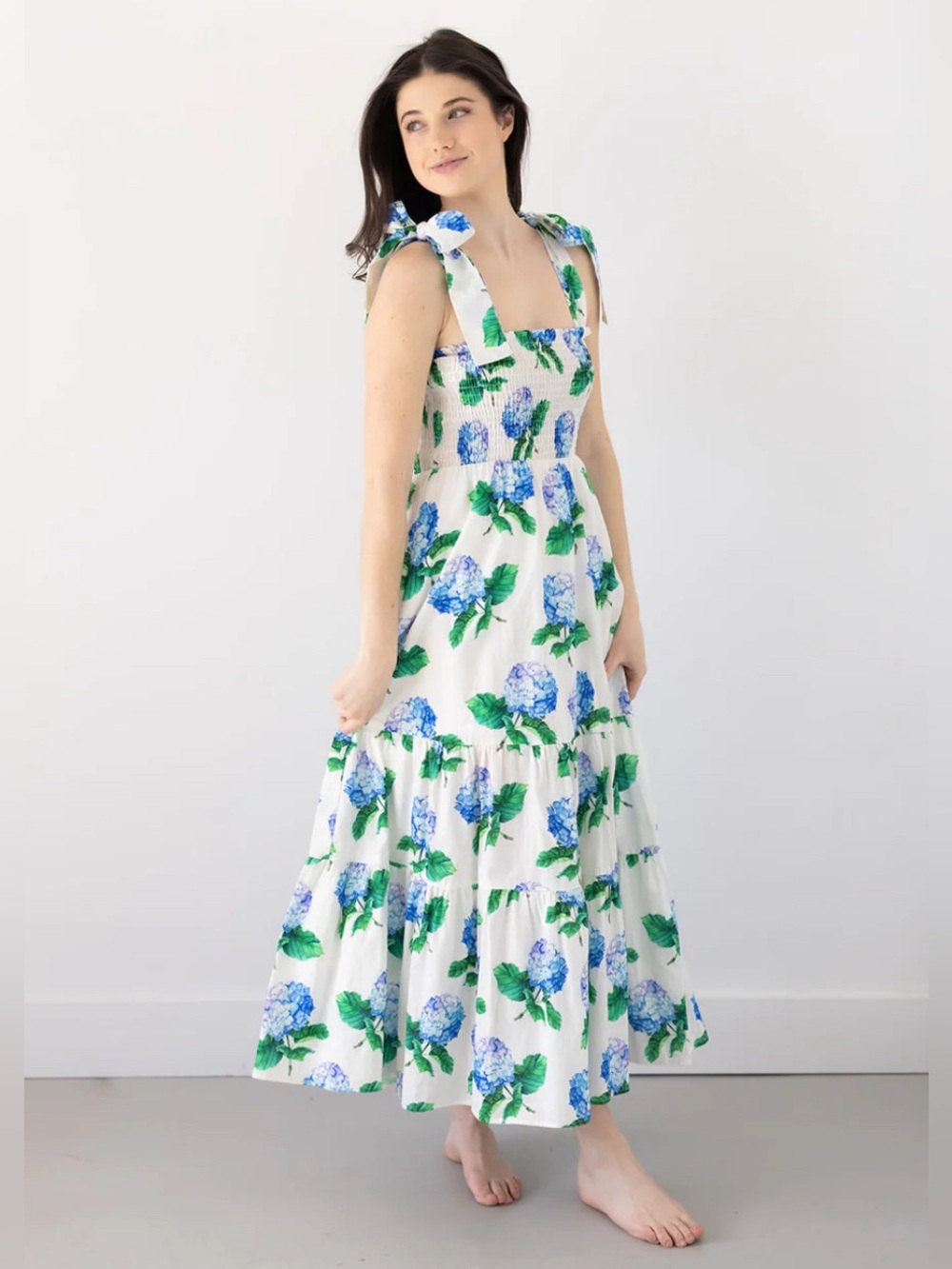 Kathleen Maeve Emma Bow Blue Hydrangea Maxi Nap Dress (Hill House Home Ellie) L